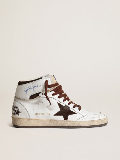 Men’s Sky-Star in white nappa leather with a chocolate suede star - Golden Goose Men