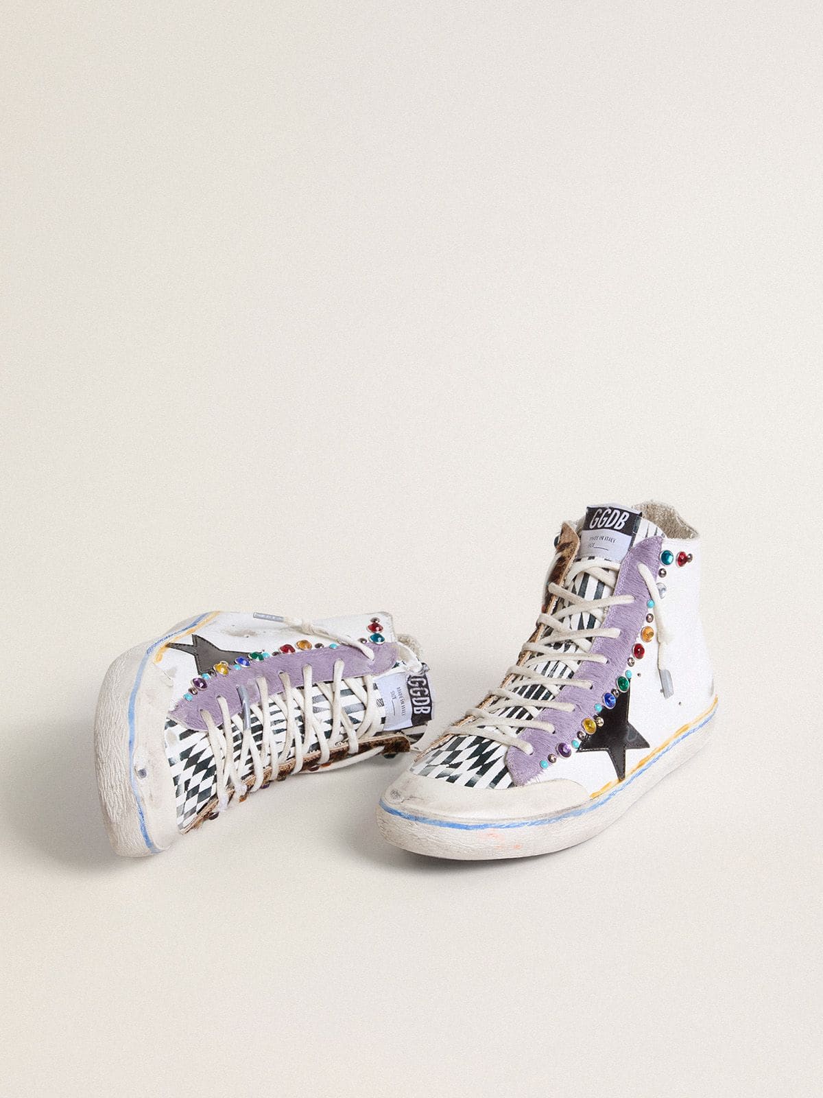 Men’s Francy Penstar LAB with black leather star and multicolor studs - Golden Goose Men