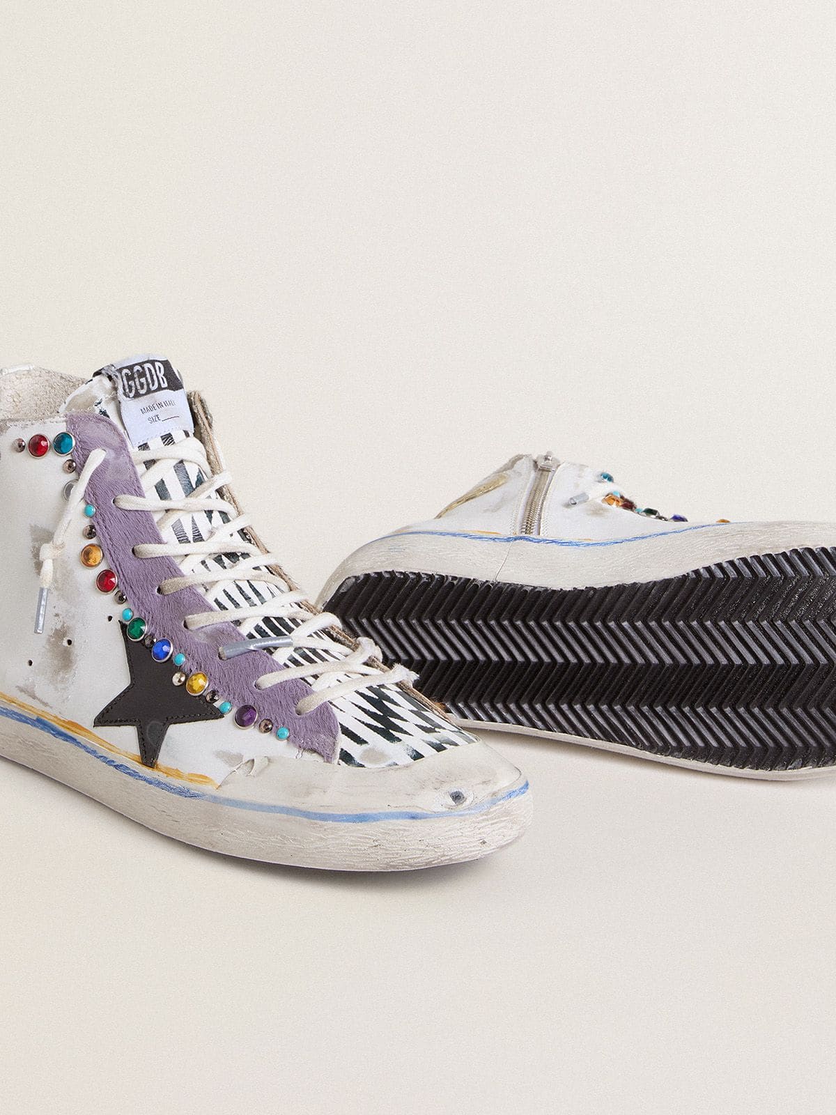 Men’s Francy Penstar LAB with black leather star and multicolor studs - Golden Goose Men