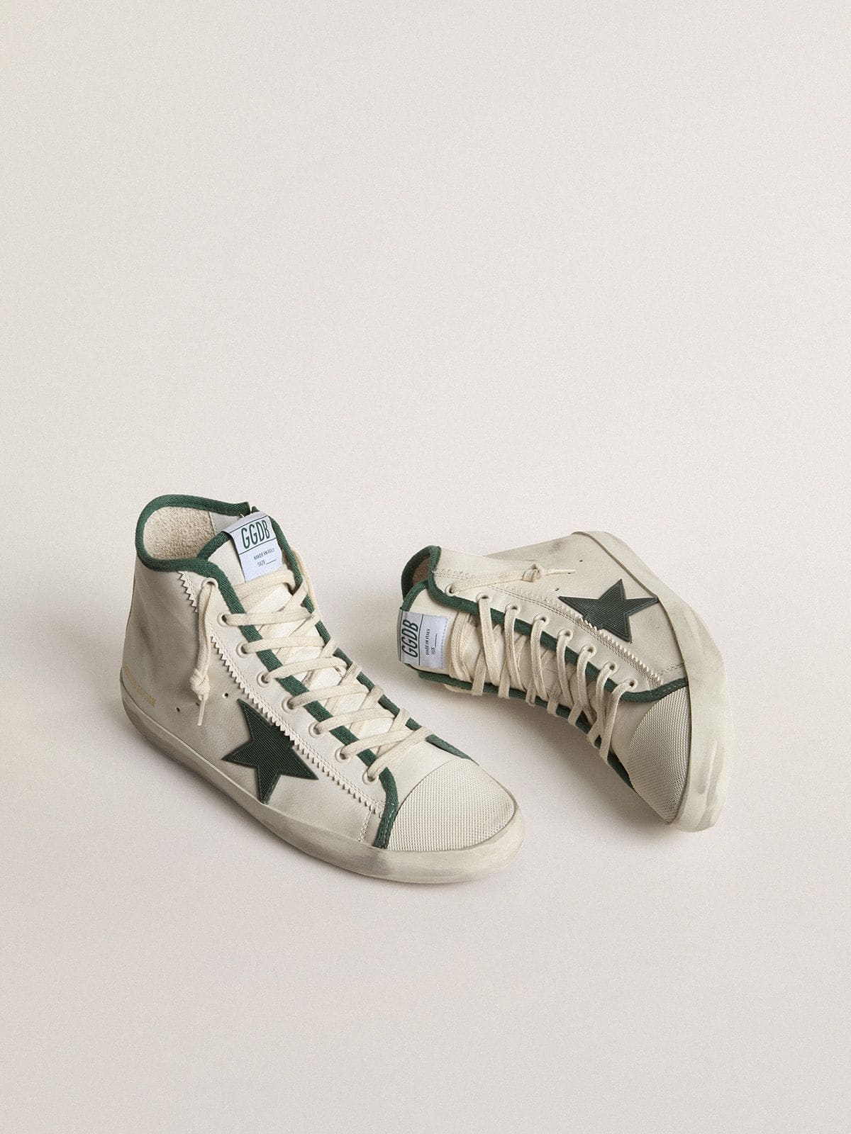 Men's Francy LTD in white nappa leather with green rubber star - Golden Goose Men