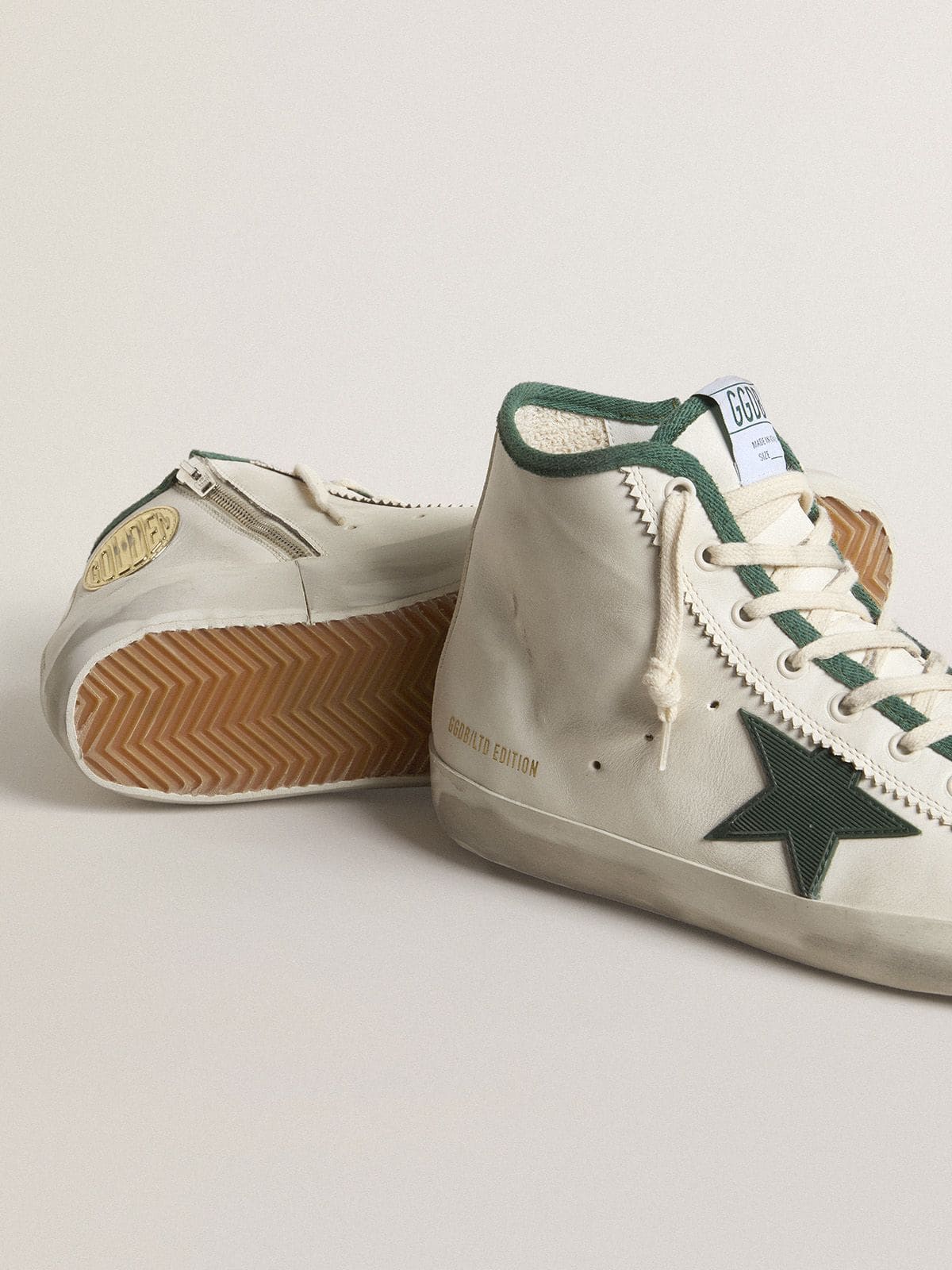 Men's Francy LTD in white nappa leather with green rubber star - Golden Goose Men