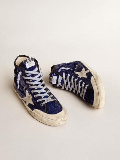 Men's Francy Penstar in blue sequins with ice-gray suede star - Golden Goose Men