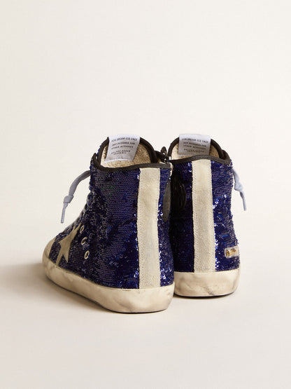 Men's Francy Penstar in blue sequins with ice-gray suede star - Golden Goose Men