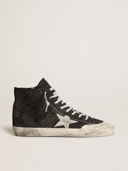 Francy Penstar in black canvas with white suede star and black suede heel tab - Golden Goose Men