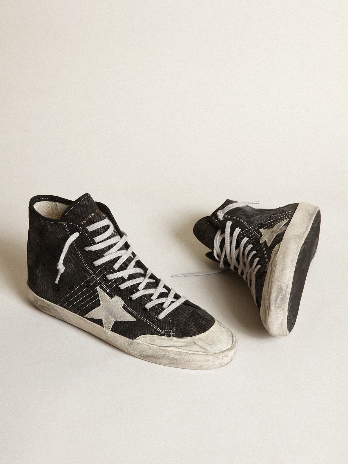Francy Penstar in black canvas with white suede star and black suede heel tab - Golden Goose Men