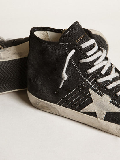 Francy Penstar in black canvas with white suede star and black suede heel tab - Golden Goose Men