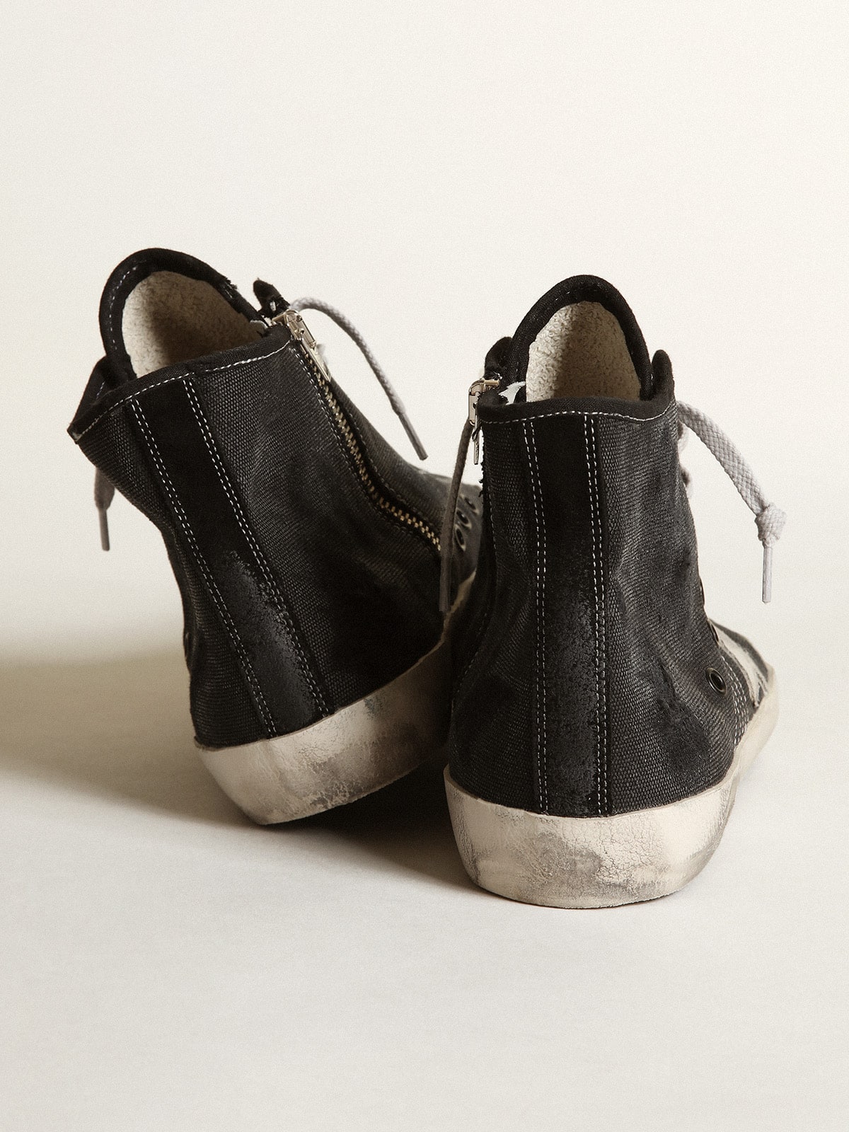 Francy Penstar in black canvas with white suede star and black suede heel tab - Golden Goose Men