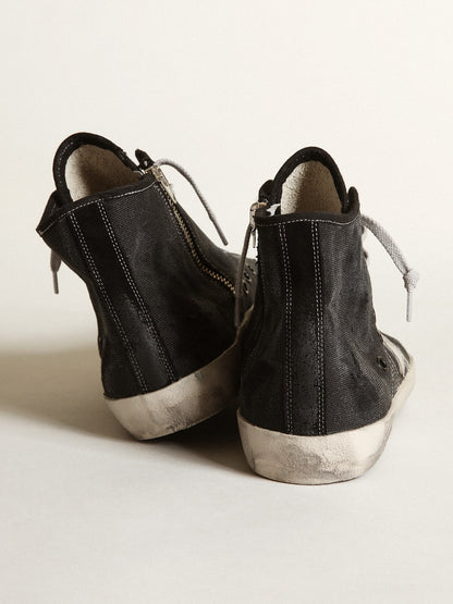 Francy Penstar in black canvas with white suede star and black suede heel tab - Golden Goose Men