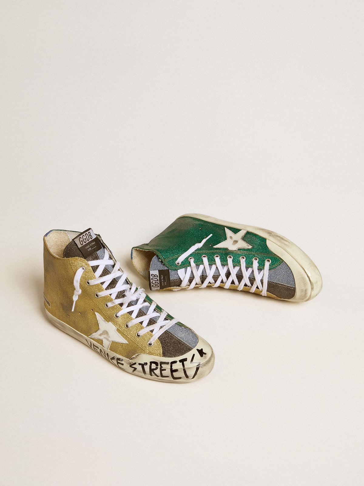 Men’s Francy LAB in golden glitter with white leather star - Golden Goose Men