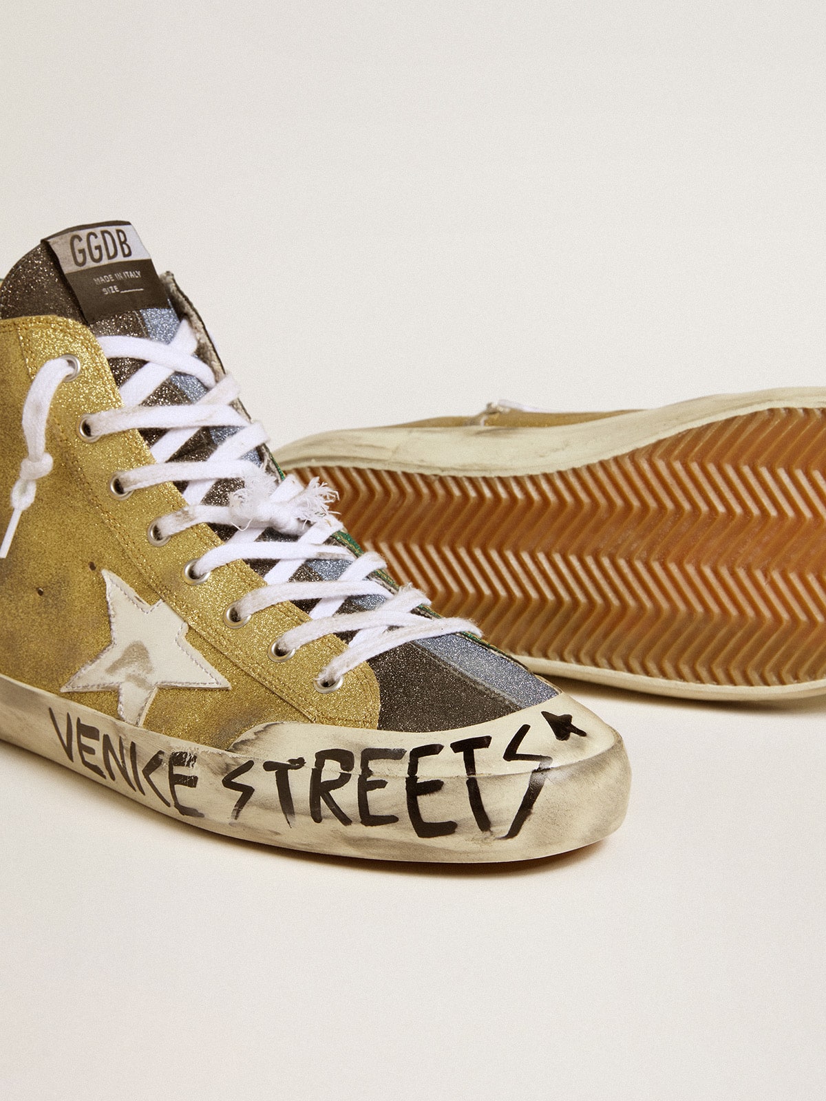 Men’s Francy LAB in golden glitter with white leather star - Golden Goose Men