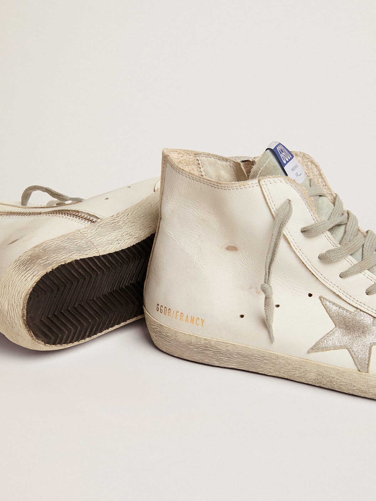 Men's Francy in leather with silver suede star - Golden Goose Men
