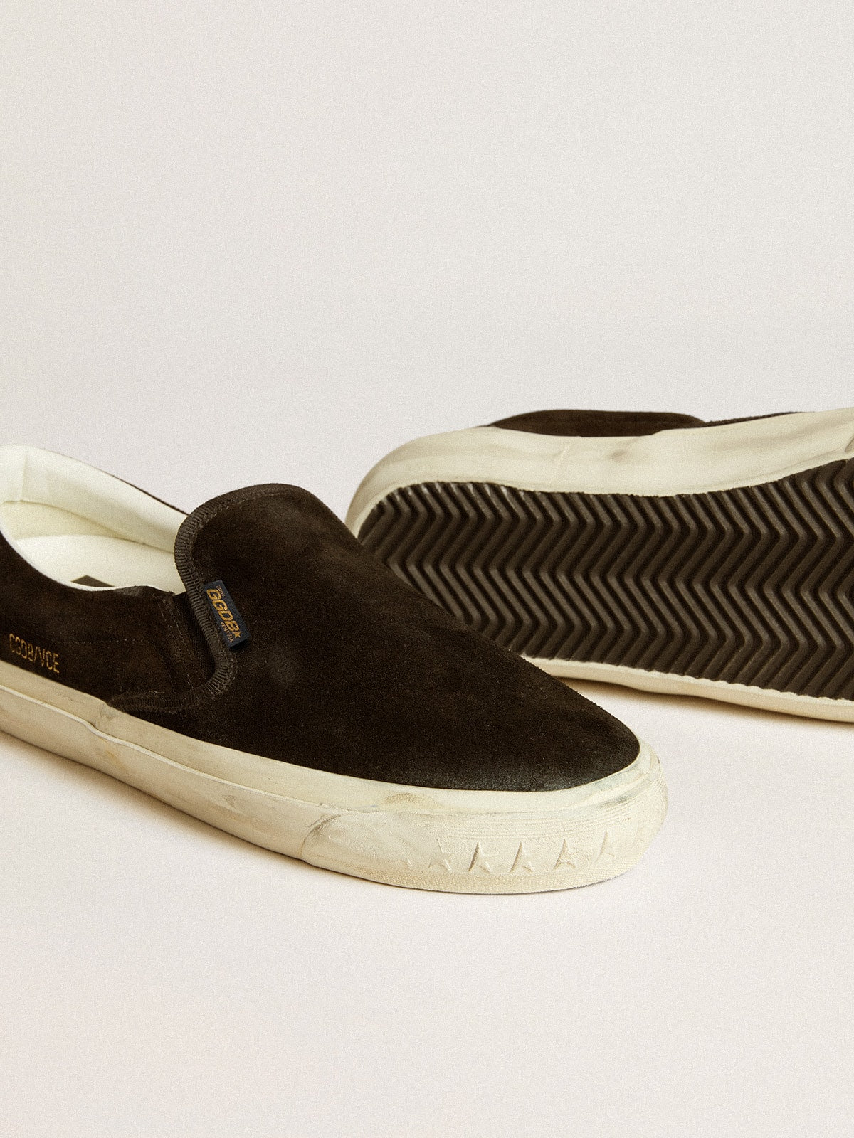 Men's VCE Penstar in black suede with black leather heel tab - Golden Goose Men