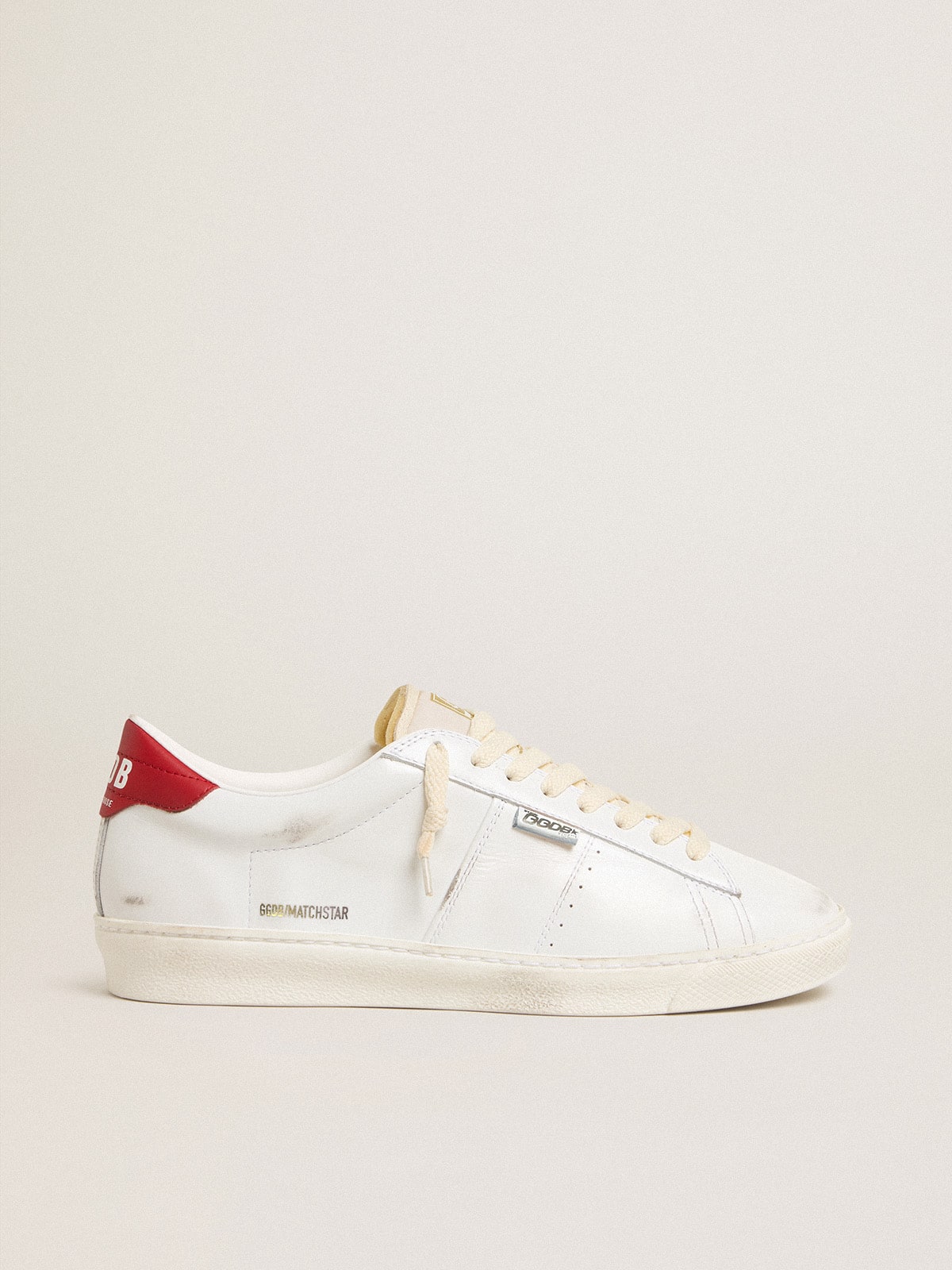 Matchstar in glossy white leather with glossy red leather heel tab - Golden Goose Men