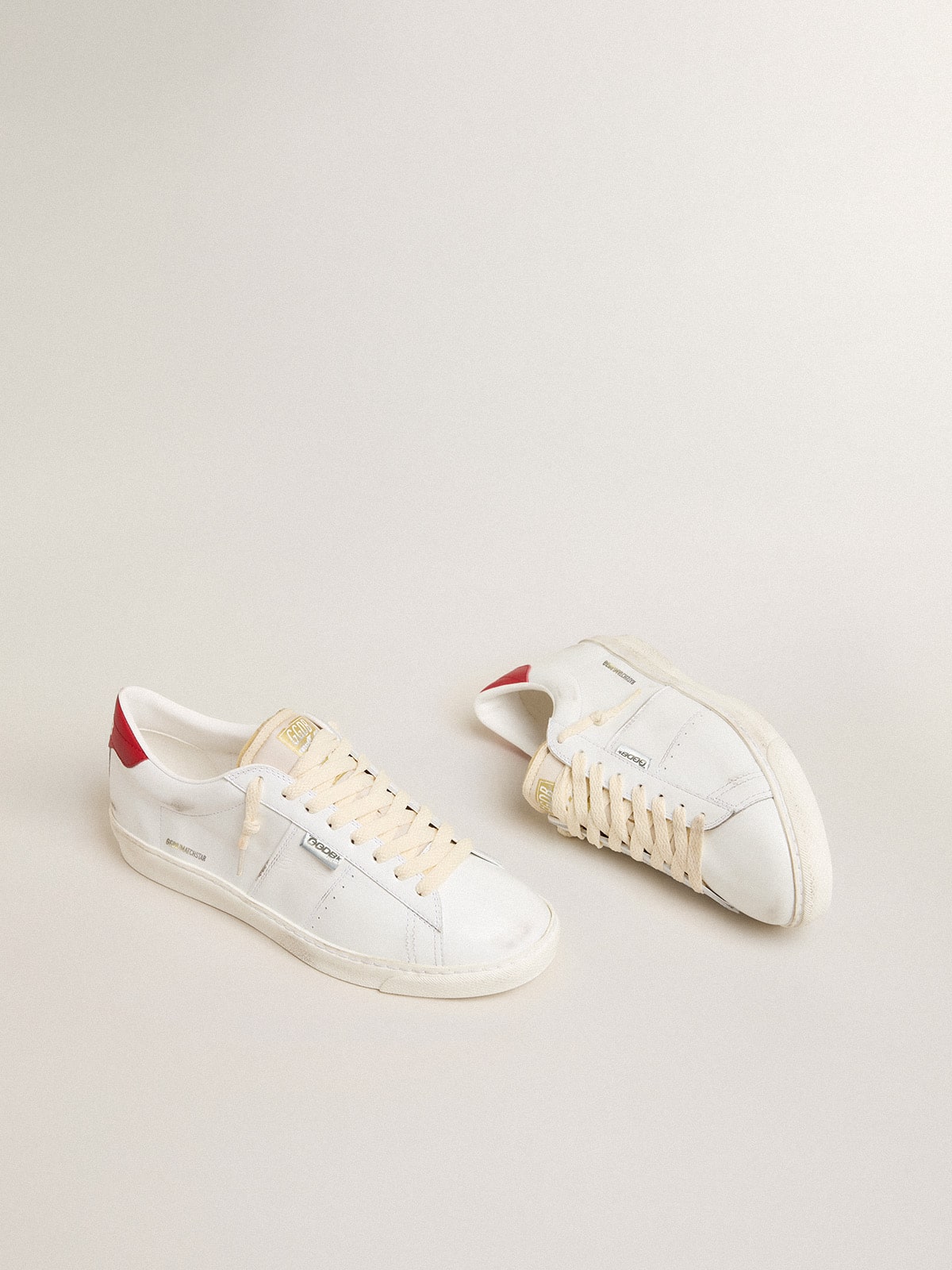 Matchstar in glossy white leather with glossy red leather heel tab - Golden Goose Men