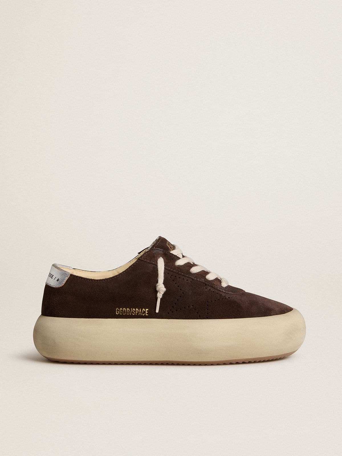 Men's Space-Star in dark brown suede with metallic silver heel tab - Golden Goose Men