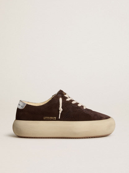 Men's Space-Star in dark brown suede with metallic silver heel tab - Golden Goose Men