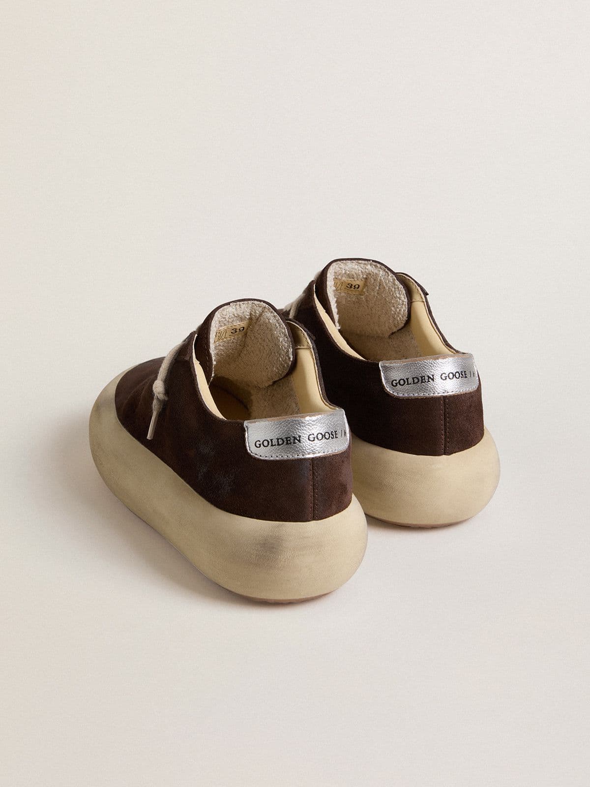 Men's Space-Star in dark brown suede with metallic silver heel tab - Golden Goose Men