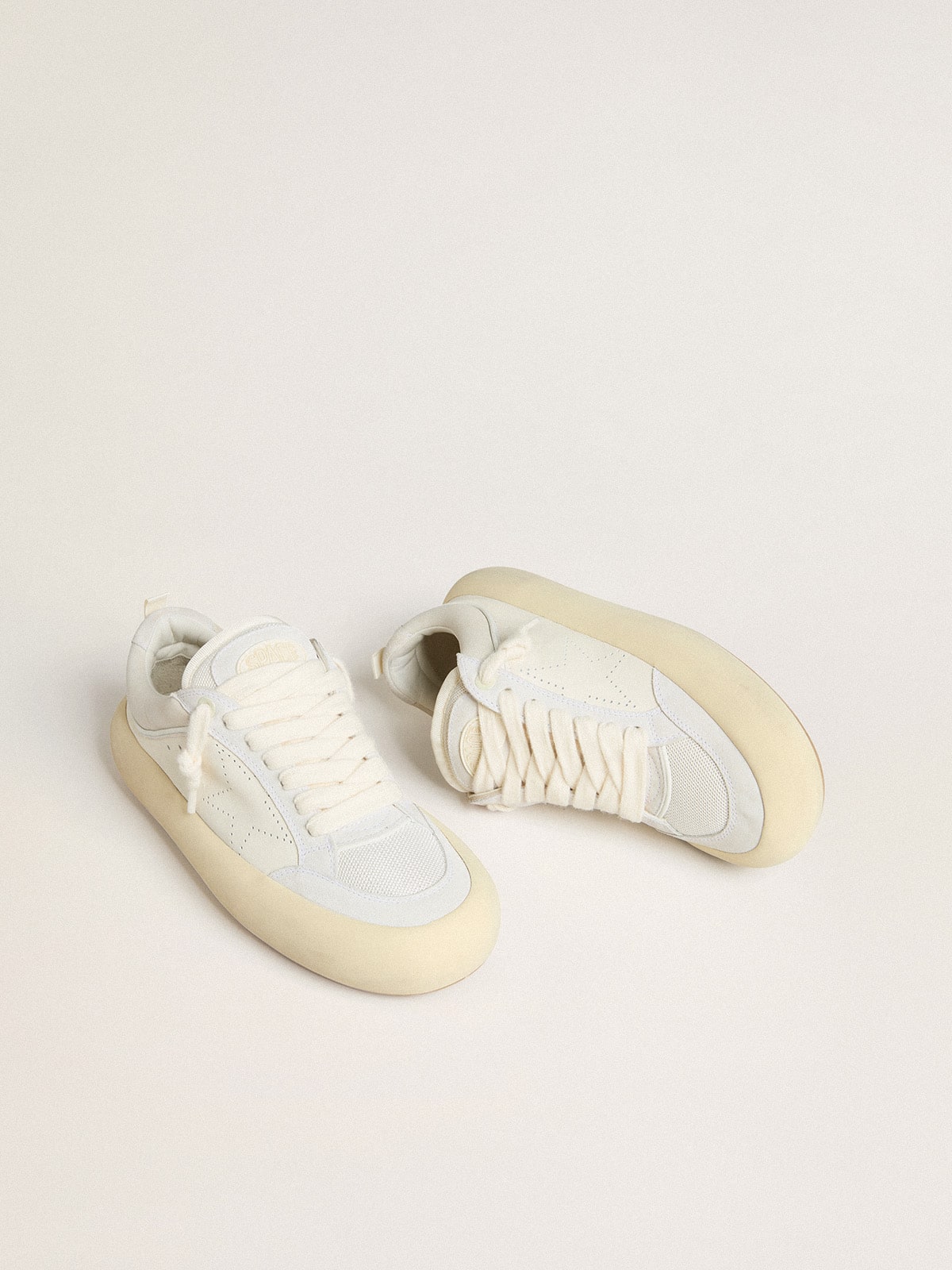 Men's Space-Star Cube in white leather with perforated star - Golden Goose Men