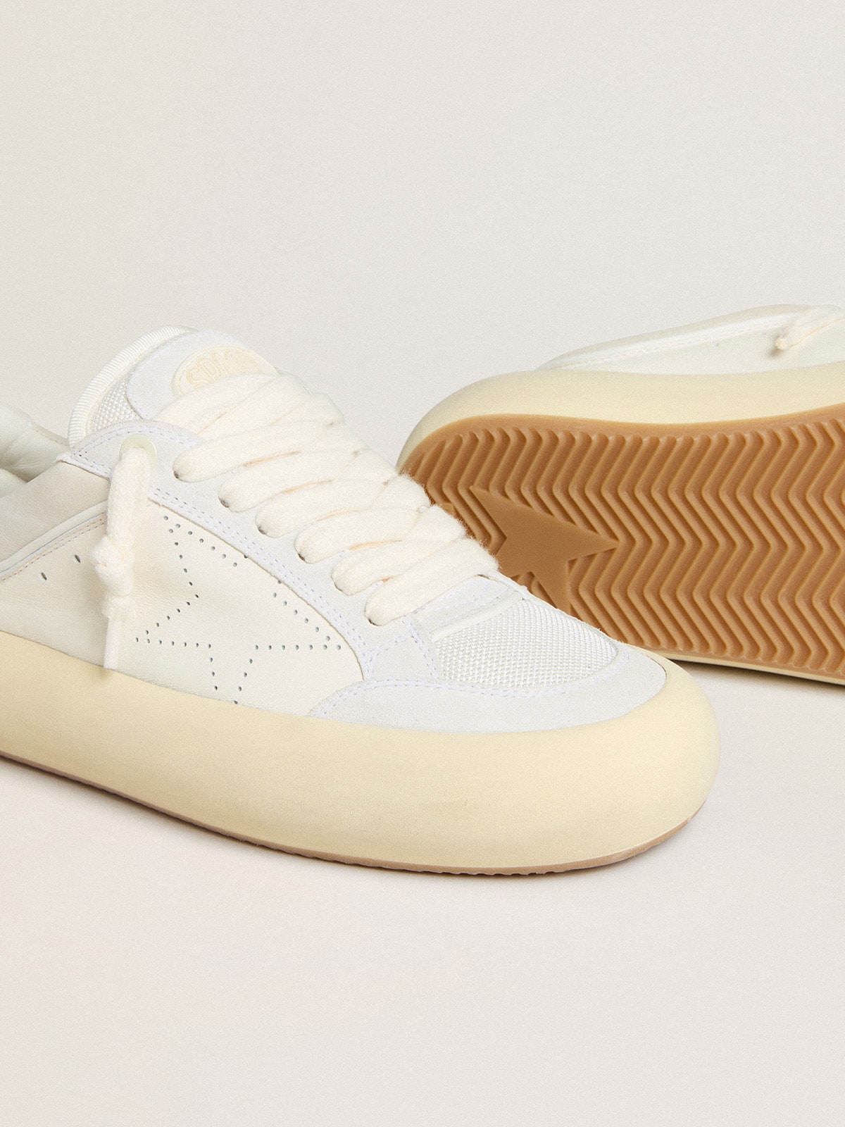 Men's Space-Star Cube in white leather with perforated star - Golden Goose Men