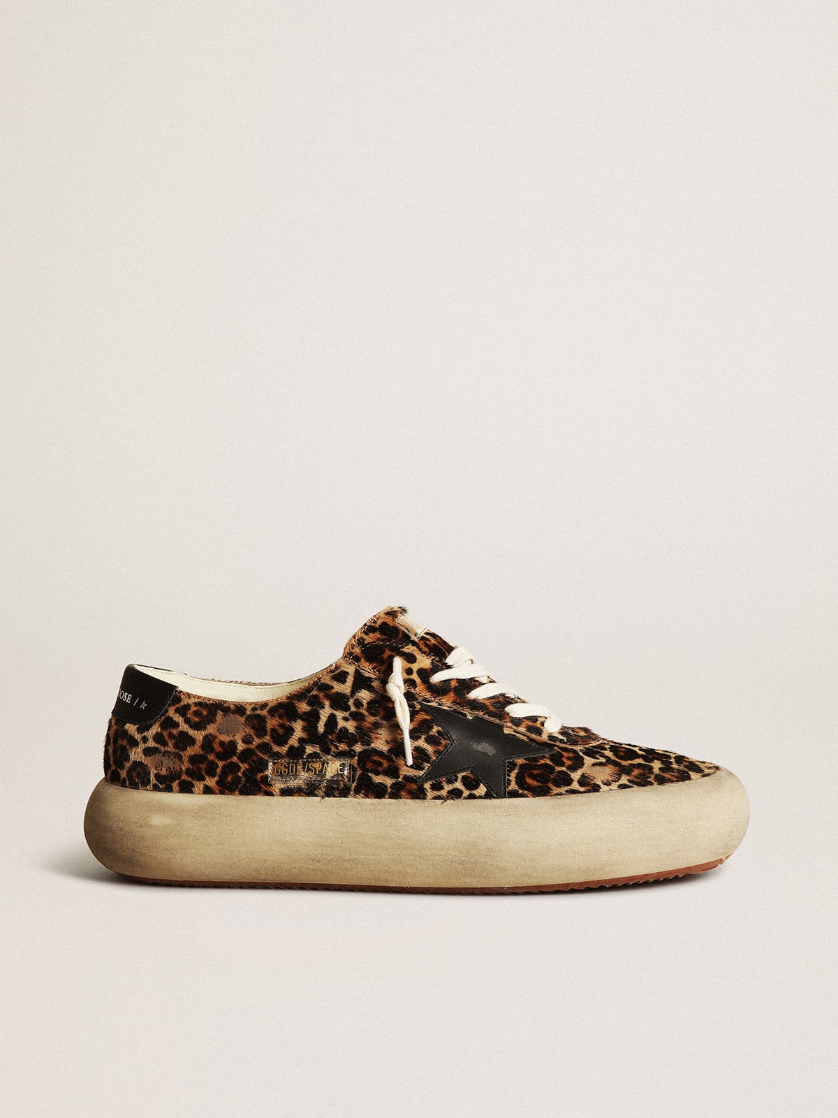 Men's Space-Star in leopard print pony skin with black star and heel - Golden Goose Men