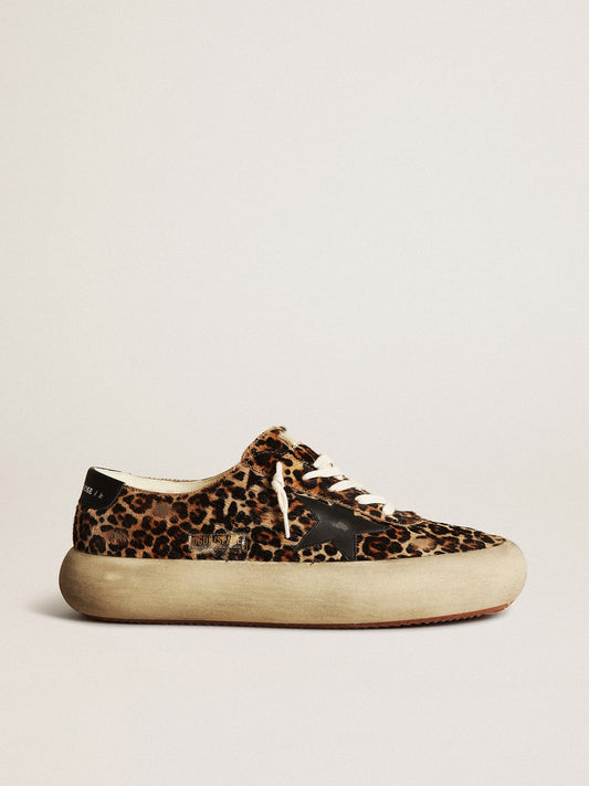Men's Space-Star in leopard print pony skin with black star and heel - Golden Goose Men
