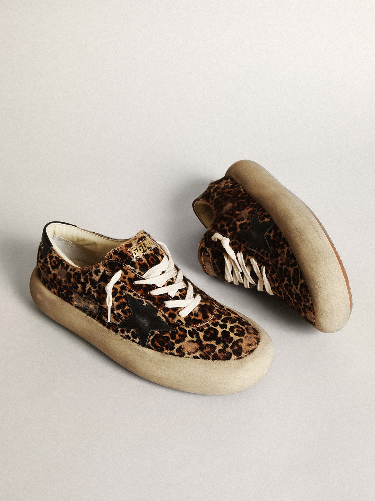 Men's Space-Star in leopard print pony skin with black star and heel - Golden Goose Men