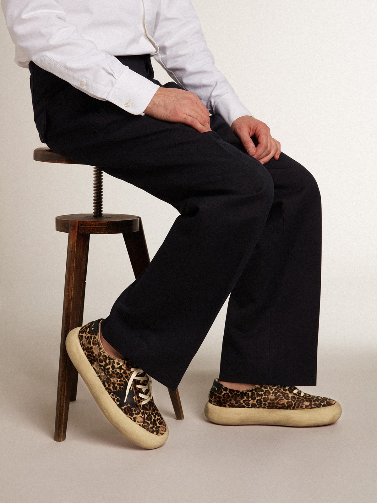 Men's Space-Star in leopard print pony skin with black star and heel - Golden Goose Men