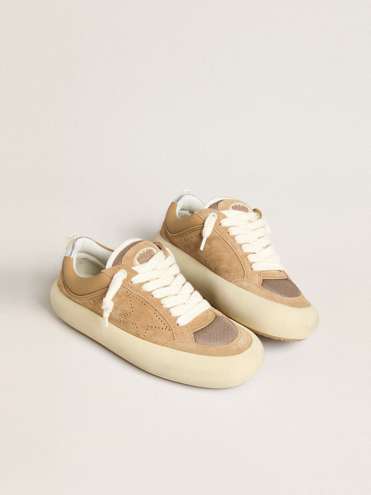 Men's Space-Star Cube in tobacco suede with perforated star - Golden Goose Men