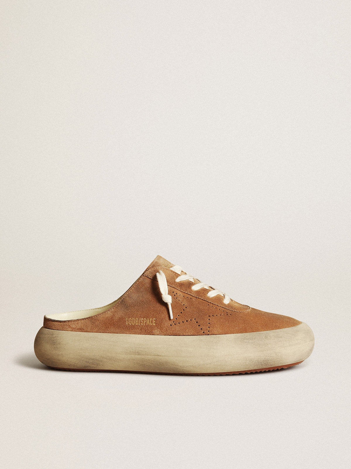Men's Space-Star Sabots in tobacco suede with perforated star - Golden Goose Men