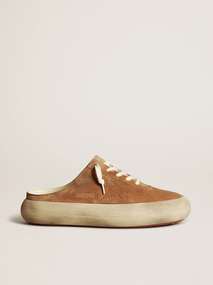 Men's Space-Star Sabots in tobacco suede with perforated star - Golden Goose Men