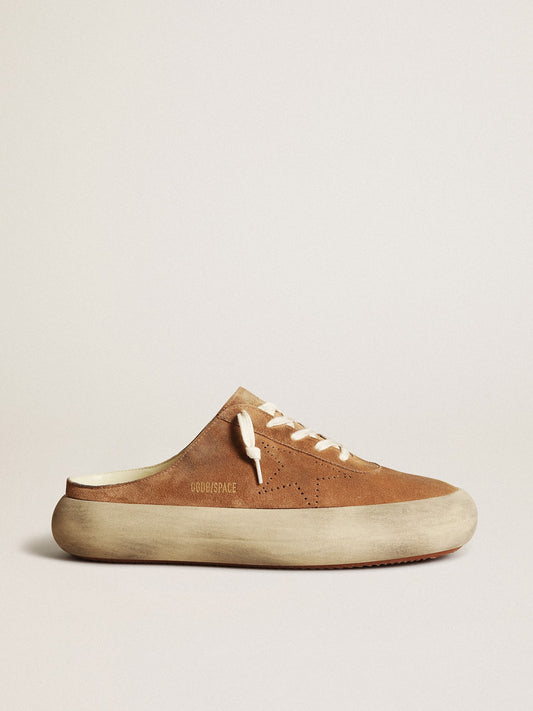 Men's Space-Star Sabots in tobacco suede with perforated star - Golden Goose Men