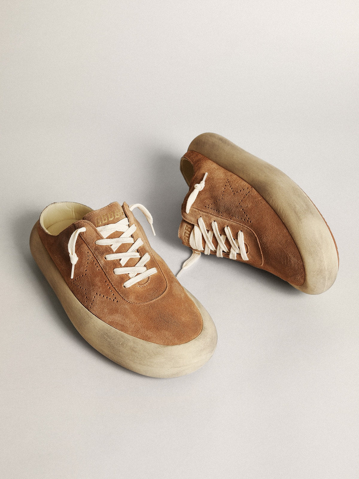 Men's Space-Star Sabots in tobacco suede with perforated star - Golden Goose Men