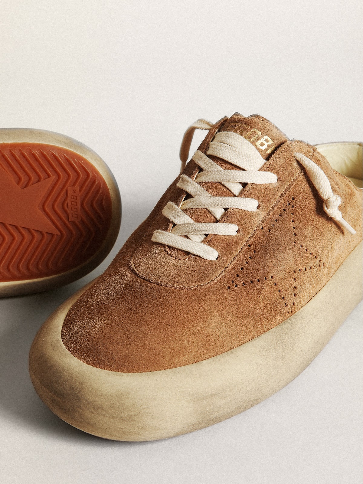Men's Space-Star Sabots in tobacco suede with perforated star - Golden Goose Men