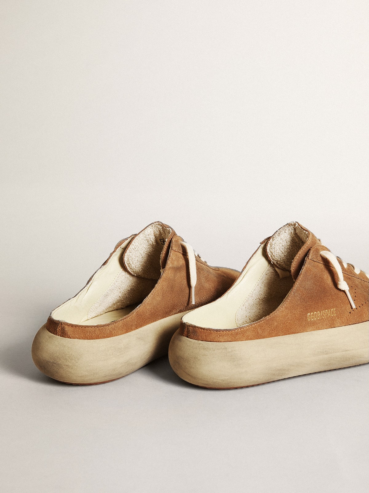 Men's Space-Star Sabots in tobacco suede with perforated star - Golden Goose Men