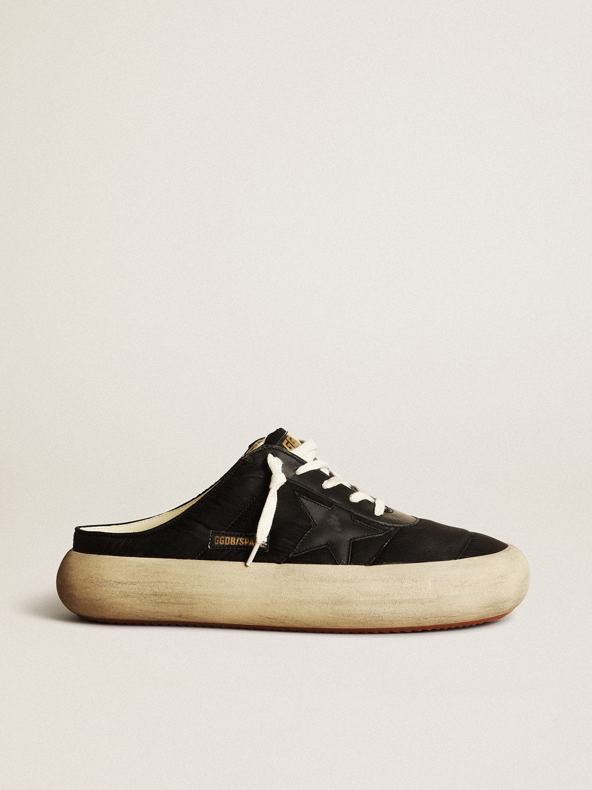 Men's Space-Star Sabots in black nylon with black leather star - Golden Goose Men