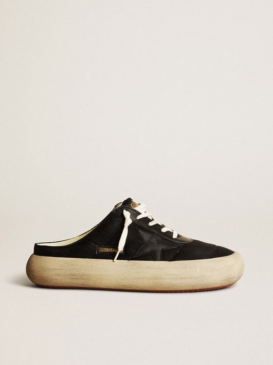 Men's Space-Star Sabots in black nylon with black leather star - Golden Goose Men