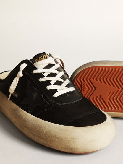 Men's Space-Star Sabots in black nylon with black leather star - Golden Goose Men