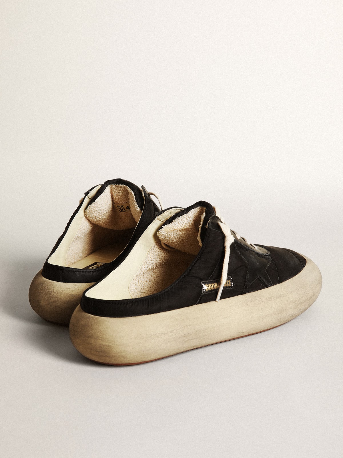 Men's Space-Star Sabots in black nylon with black leather star - Golden Goose Men