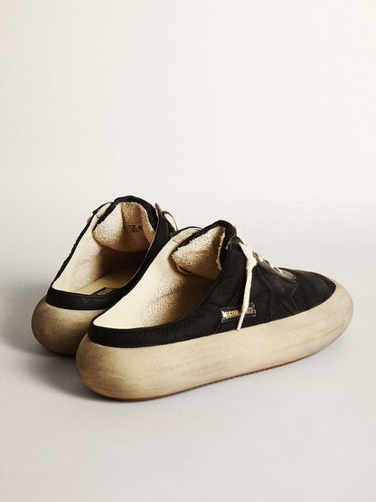 Men's Space-Star Sabots in black nylon with black leather star - Golden Goose Men