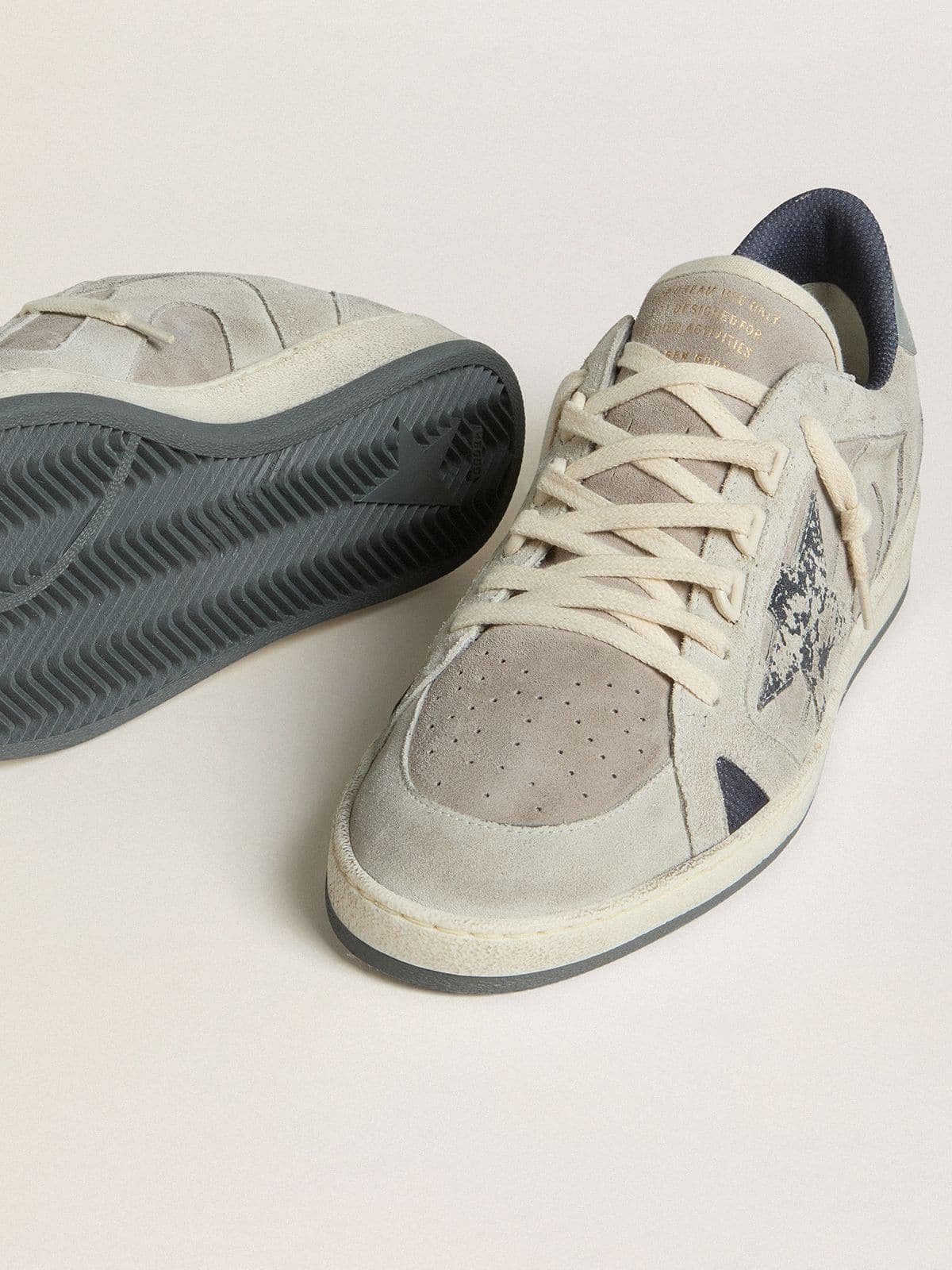 Men's Ball Star LTD in dove-gray and gray suede with pearl-gray leather heel tab - Golden Goose Men