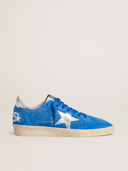 Men's Ball Star in light blue suede with studs and silver metallic leather star - Golden Goose Men