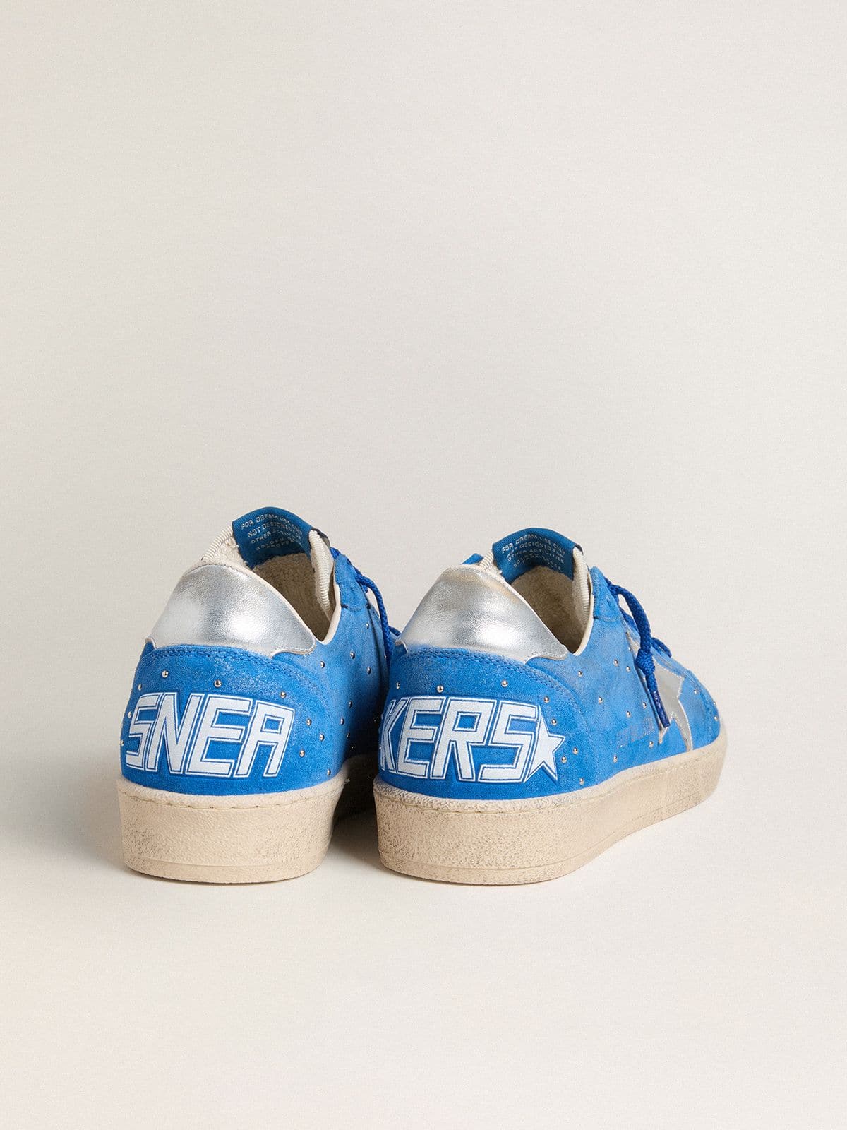 Men's Ball Star in light blue suede with studs and silver metallic leather star - Golden Goose Men