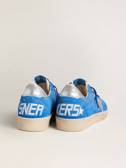 Men's Ball Star in light blue suede with studs and silver metallic leather star - Golden Goose Men