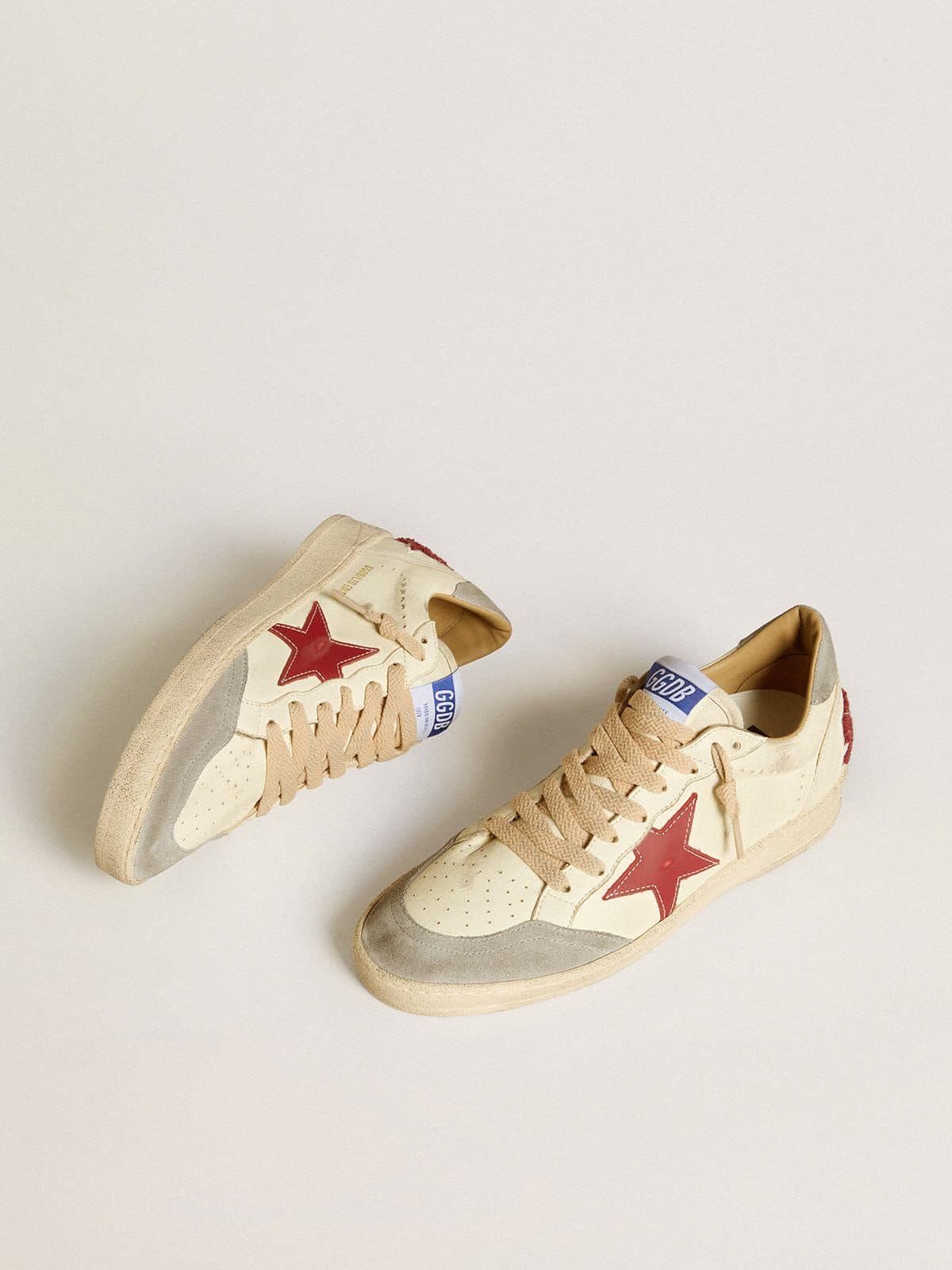 Men's Ball Star LTD in nappa leather with red leather star and gray suede heel tab - Golden Goose Men
