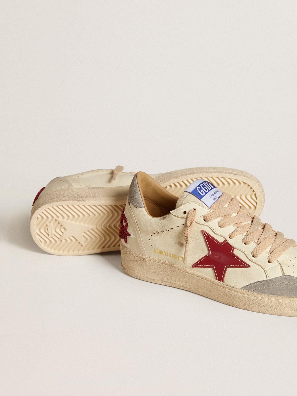 Men's Ball Star LTD in nappa leather with red leather star and gray suede heel tab - Golden Goose Men