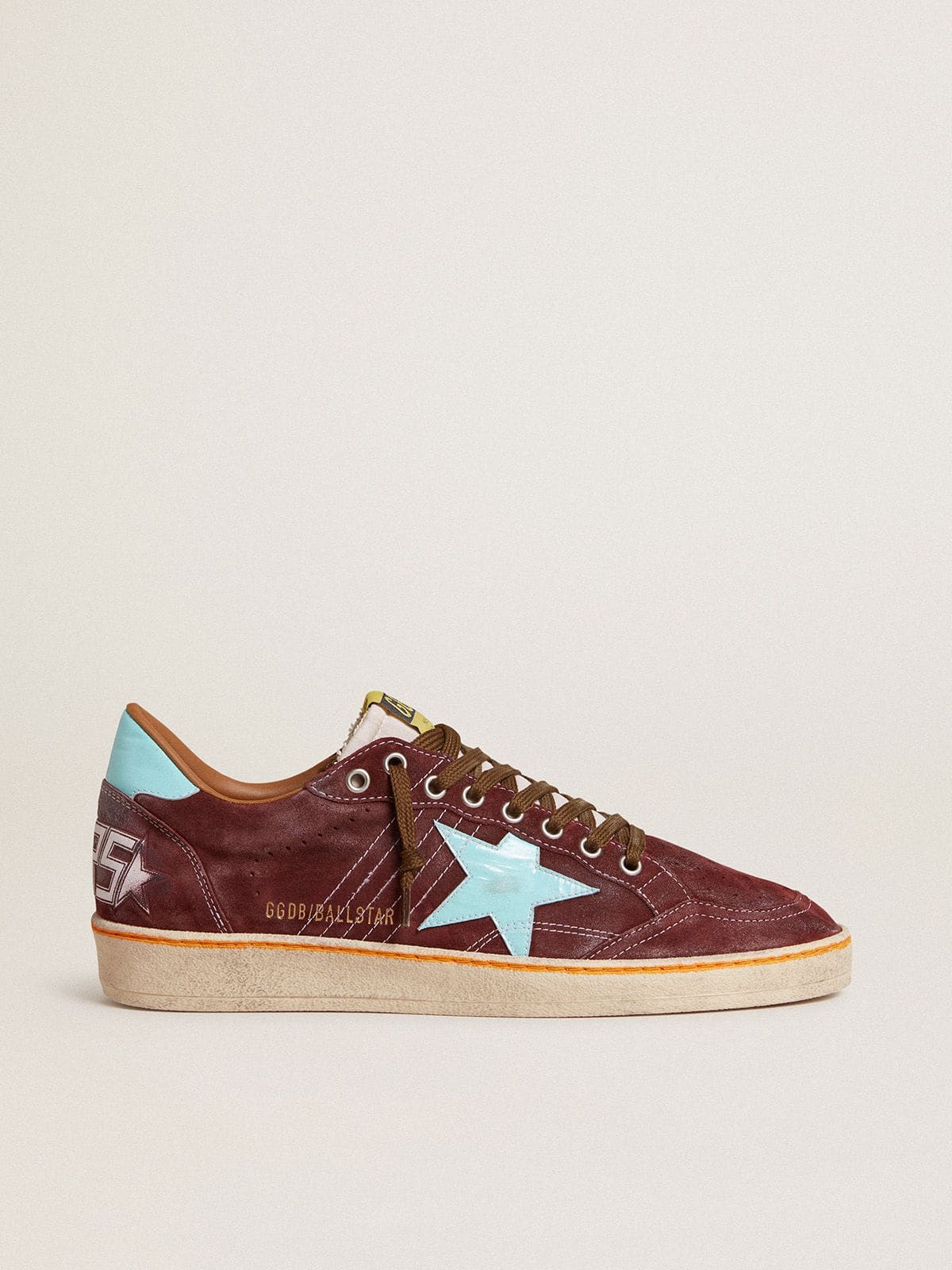 Men’s Ball Star in dark red suede with light blue star and heel tab - Golden Goose Men
