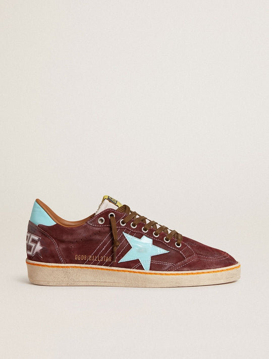 Men’s Ball Star in dark red suede with light blue star and heel tab - Golden Goose Men