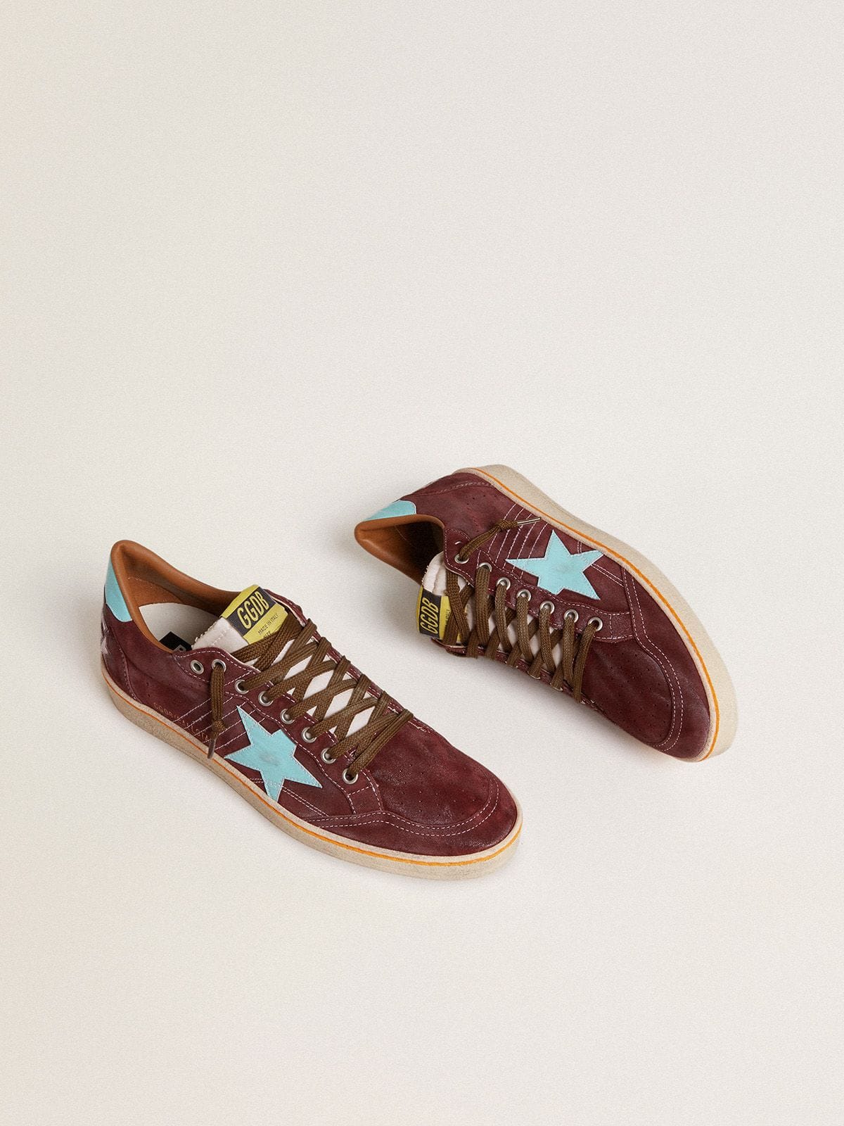 Men’s Ball Star in dark red suede with light blue star and heel tab - Golden Goose Men