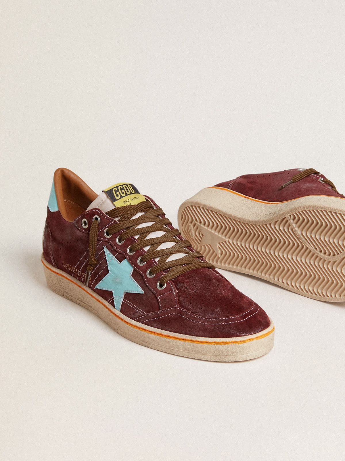 Men’s Ball Star in dark red suede with light blue star and heel tab - Golden Goose Men