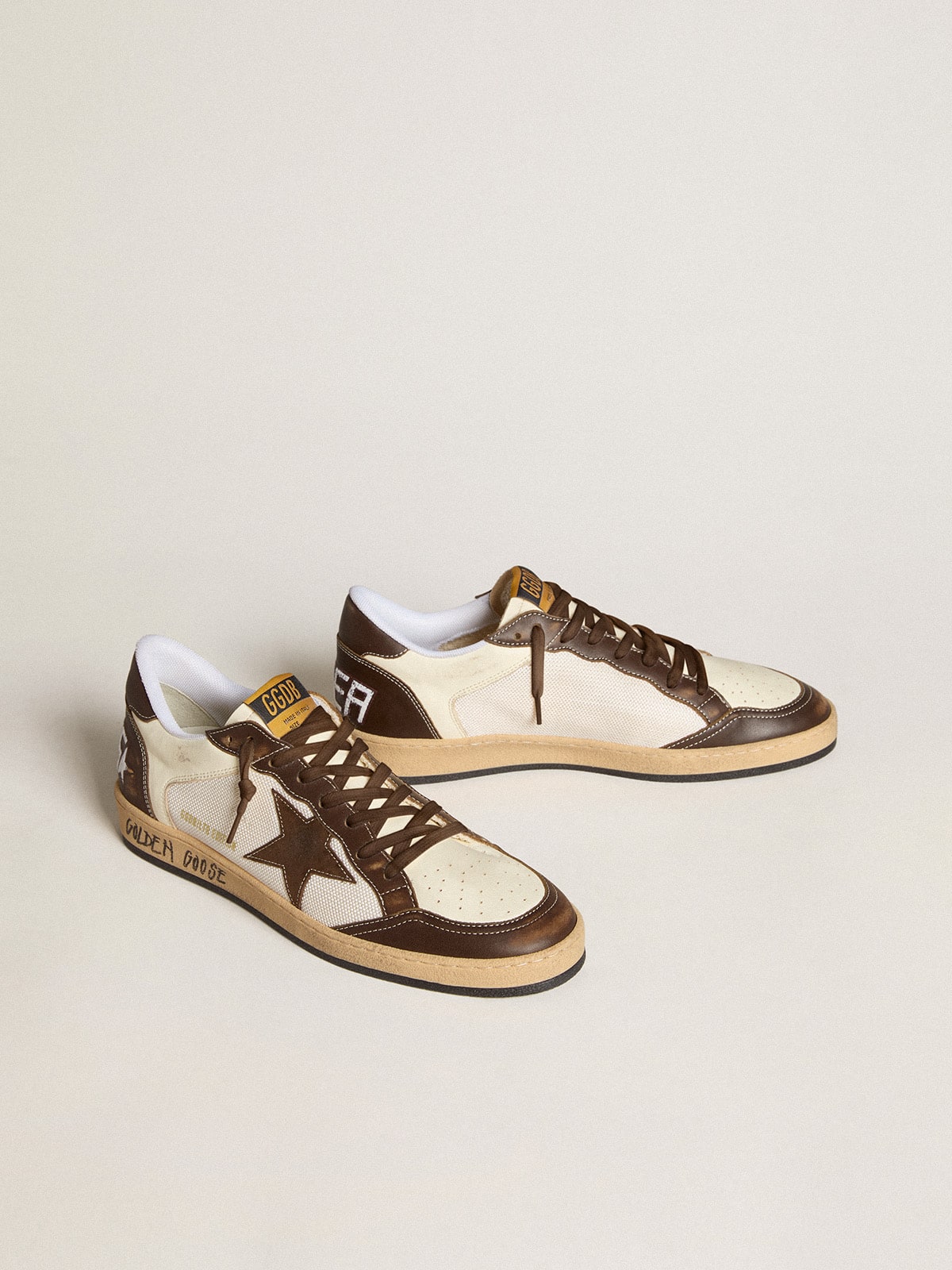 Men's Ball Star in nappa and mesh with suede star and brown leather inserts - Golden Goose Men